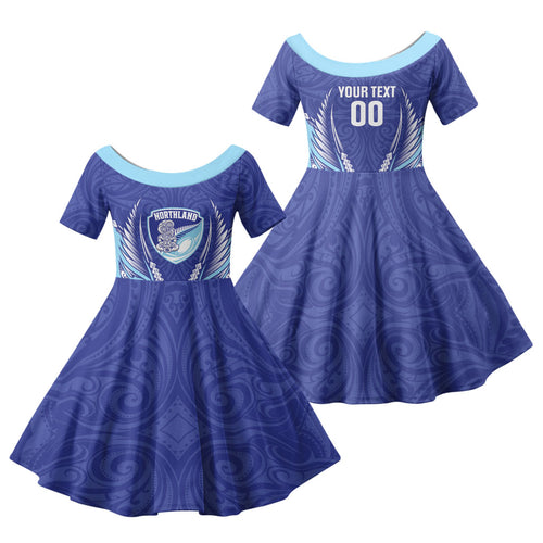 Northland 2026 Rugby Custom Family Matching Short Sleeve Bodycon Dress and Hawaiian Shirt NZ Maori Silver Fern