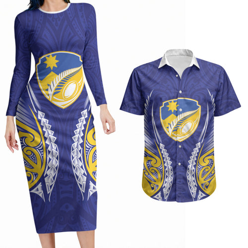 Otago 2026 Rugby Custom Couples Matching Long Sleeve Bodycon Dress and Hawaiian Shirt NZ Maori Silver Fern