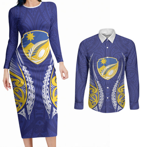 Otago 2026 Rugby Custom Couples Matching Long Sleeve Bodycon Dress and Long Sleeve Button Shirt NZ Maori Silver Fern