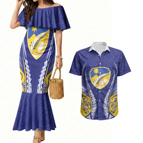Otago 2026 Rugby Custom Couples Matching Mermaid Dress and Hawaiian Shirt NZ Maori Silver Fern