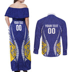 Otago 2026 Rugby Custom Couples Matching Off Shoulder Maxi Dress and Long Sleeve Button Shirt NZ Maori Silver Fern