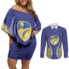 Otago 2026 Rugby Custom Couples Matching Off Shoulder Short Dress and Long Sleeve Button Shirt NZ Maori Silver Fern
