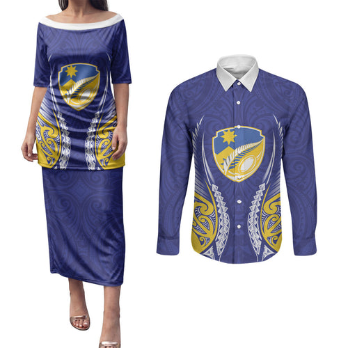 Otago 2026 Rugby Custom Couples Matching Puletasi and Long Sleeve Button Shirt NZ Maori Silver Fern