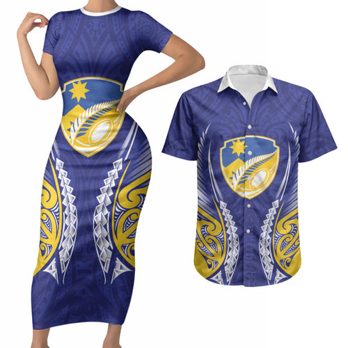 Otago 2026 Rugby Custom Couples Matching Short Sleeve Bodycon Dress and Hawaiian Shirt NZ Maori Silver Fern
