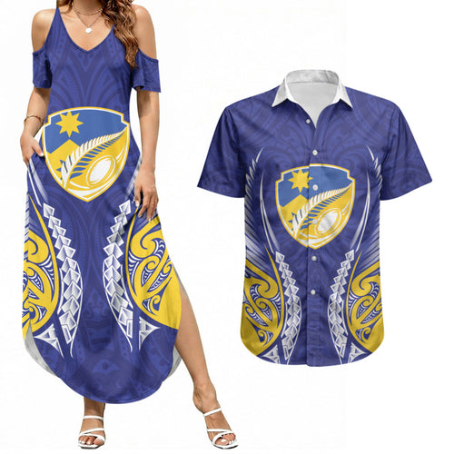 Otago 2026 Rugby Custom Couples Matching Summer Maxi Dress and Hawaiian Shirt NZ Maori Silver Fern