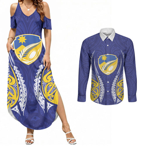 Otago 2026 Rugby Custom Couples Matching Summer Maxi Dress and Long Sleeve Button Shirt NZ Maori Silver Fern