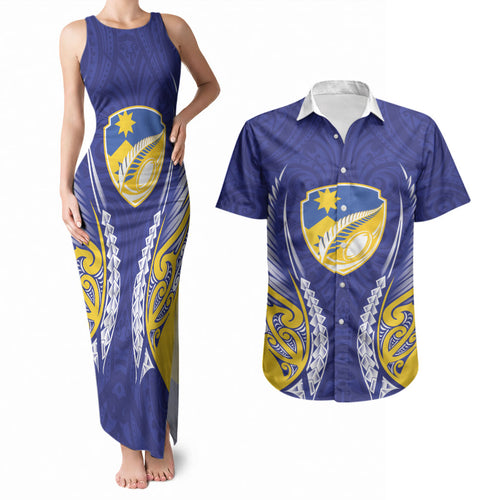 Otago 2026 Rugby Custom Couples Matching Tank Maxi Dress and Hawaiian Shirt NZ Maori Silver Fern
