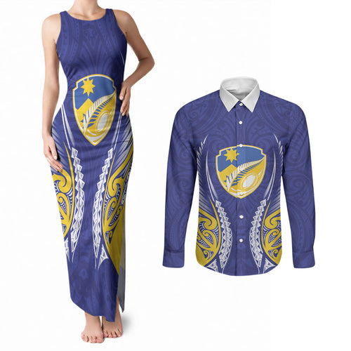 Otago 2026 Rugby Custom Couples Matching Tank Maxi Dress and Long Sleeve Button Shirt NZ Maori Silver Fern