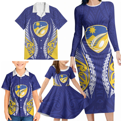 Otago 2026 Rugby Custom Family Matching Long Sleeve Bodycon Dress and Hawaiian Shirt NZ Maori Silver Fern