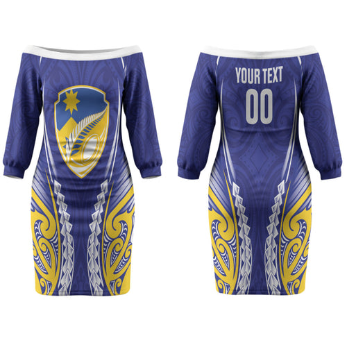 Otago 2026 Rugby Custom Family Matching Off The Shoulder Long Sleeve Dress and Hawaiian Shirt NZ Maori Silver Fern