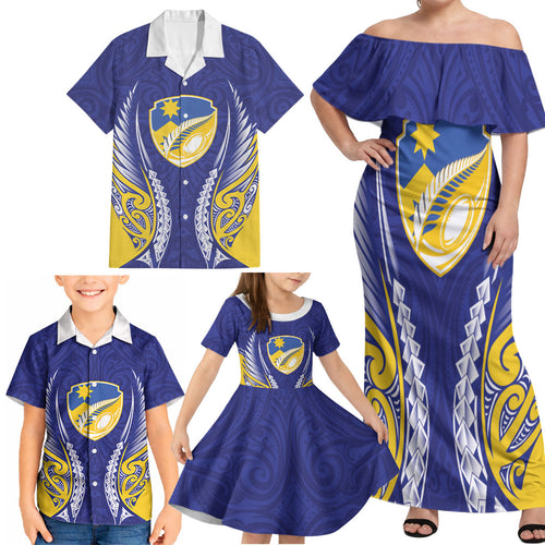 Otago 2026 Rugby Custom Family Matching Off Shoulder Maxi Dress and Hawaiian Shirt NZ Maori Silver Fern