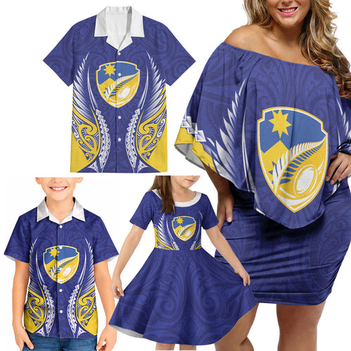 Otago 2026 Rugby Custom Family Matching Off Shoulder Short Dress and Hawaiian Shirt NZ Maori Silver Fern