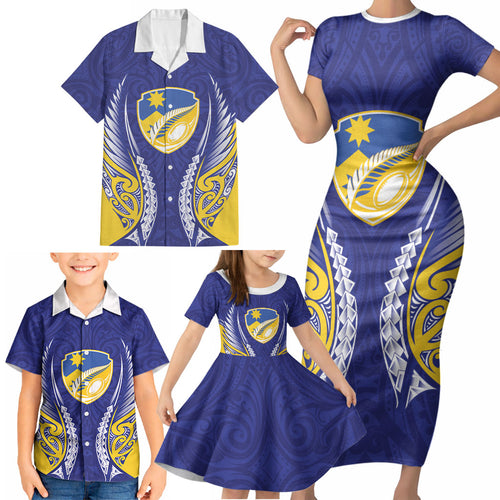 Otago 2026 Rugby Custom Family Matching Short Sleeve Bodycon Dress and Hawaiian Shirt NZ Maori Silver Fern
