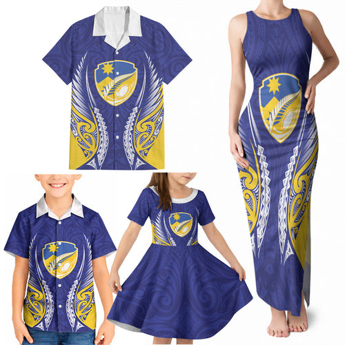Otago 2026 Rugby Custom Family Matching Tank Maxi Dress and Hawaiian Shirt NZ Maori Silver Fern