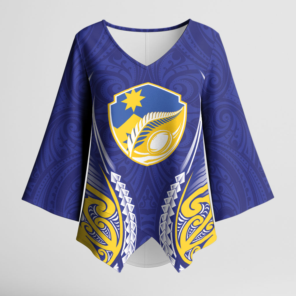 Otago 2026 Rugby Custom Kimono Sleeve Blouse NZ Maori Silver Fern