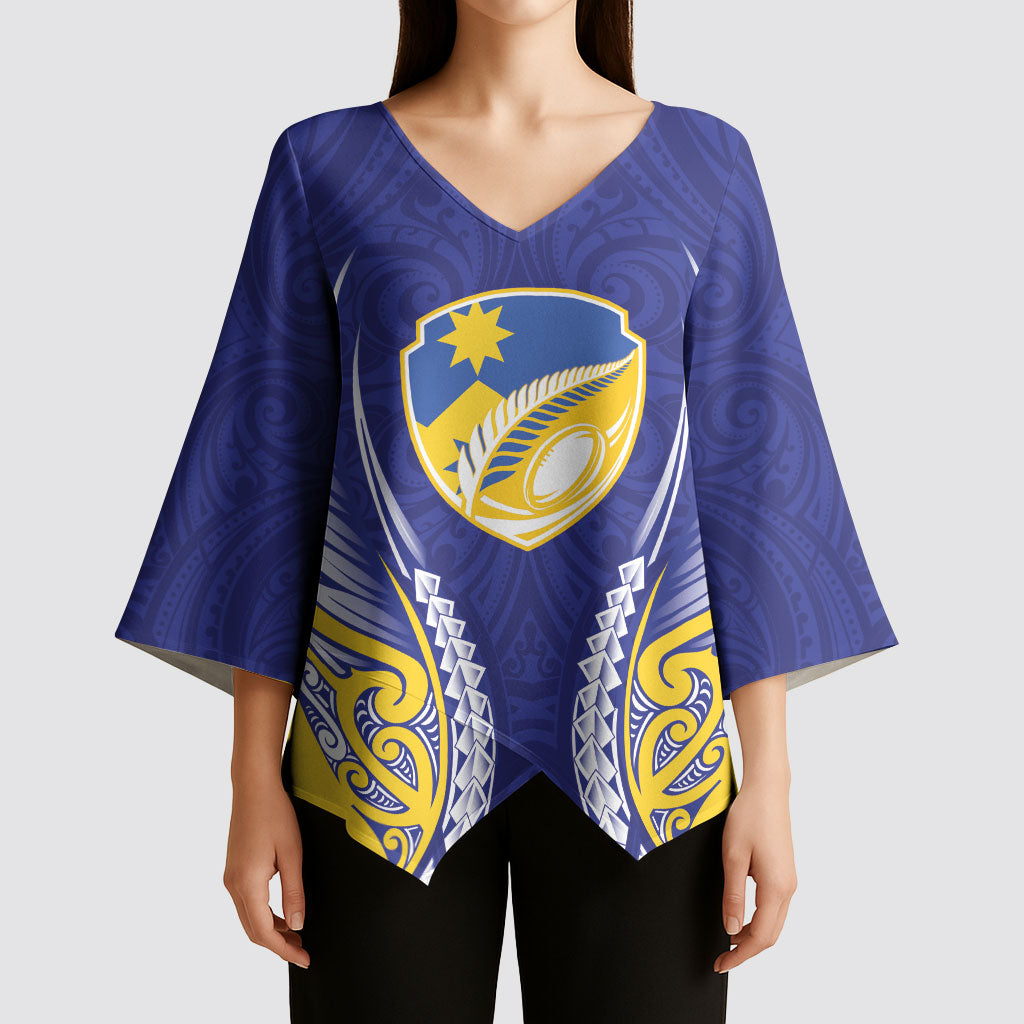 Otago 2026 Rugby Custom Kimono Sleeve Blouse NZ Maori Silver Fern
