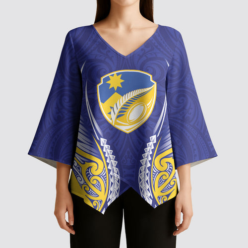 Otago 2026 Rugby Custom Kimono Sleeve Blouse NZ Maori Silver Fern