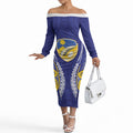 Otago 2026 Rugby Custom Off The Shoulder Long Sleeve Dress NZ Maori Silver Fern