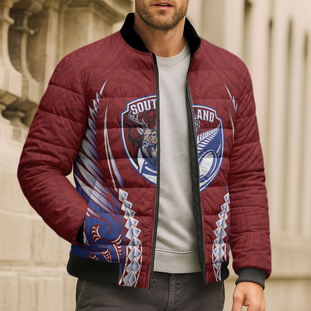 Southland 2026 Rugby Custom Bomber Puffer Jacket NZ Maori Silver Fern