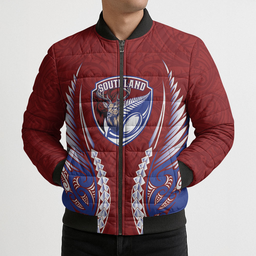 Southland 2026 Rugby Custom Bomber Puffer Jacket NZ Maori Silver Fern