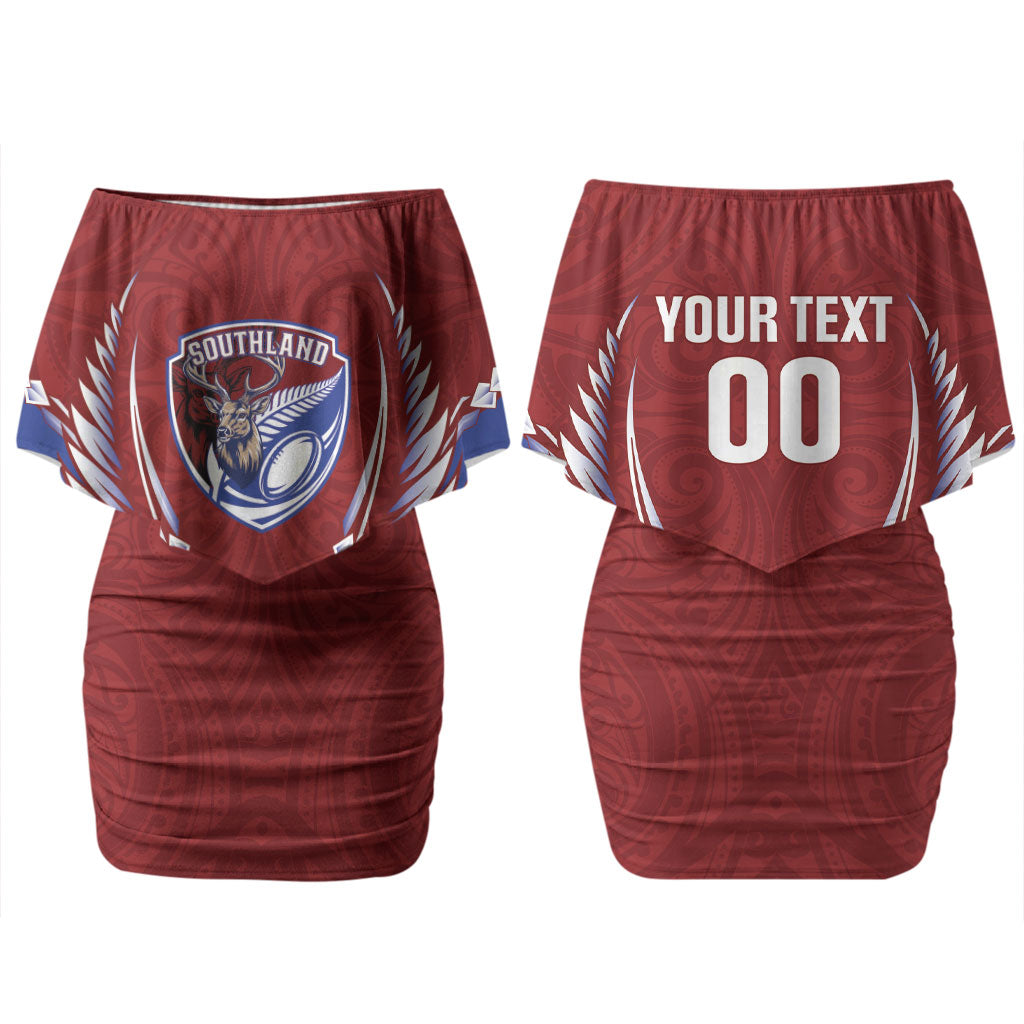 Southland 2026 Rugby Custom Couples Matching Off Shoulder Short Dress and Long Sleeve Button Shirt NZ Maori Silver Fern LT14