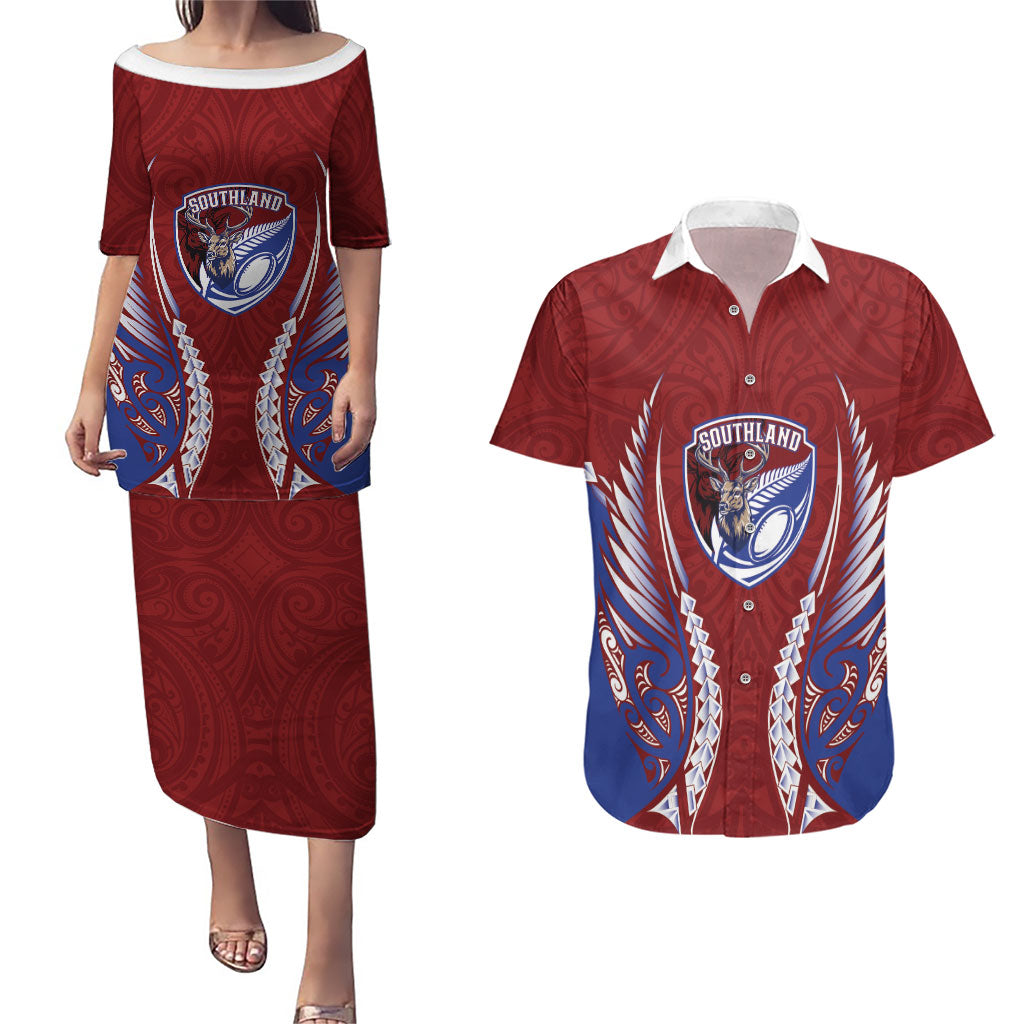 Southland 2026 Rugby Custom Couples Matching Puletasi and Hawaiian Shirt NZ Maori Silver Fern