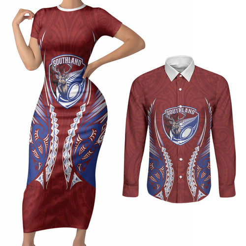Southland 2026 Rugby Custom Couples Matching Short Sleeve Bodycon Dress and Long Sleeve Button Shirt NZ Maori Silver Fern