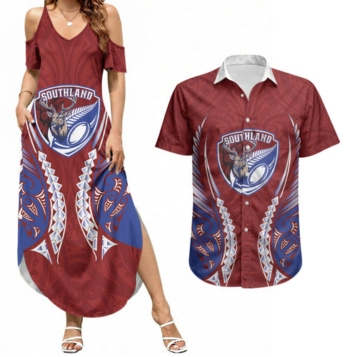 Southland 2026 Rugby Custom Couples Matching Summer Maxi Dress and Hawaiian Shirt NZ Maori Silver Fern