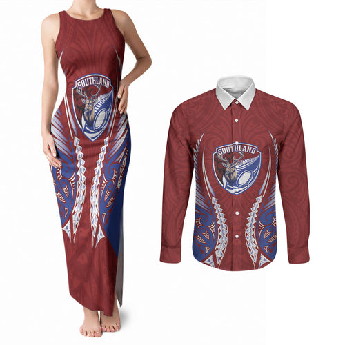 Southland 2026 Rugby Custom Couples Matching Tank Maxi Dress and Long Sleeve Button Shirt NZ Maori Silver Fern