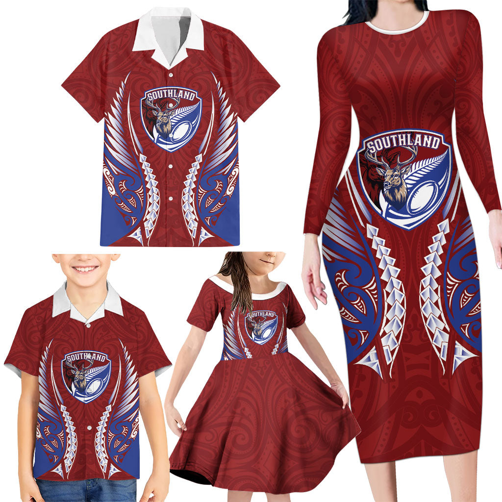 Southland 2026 Rugby Custom Family Matching Long Sleeve Bodycon Dress and Hawaiian Shirt NZ Maori Silver Fern