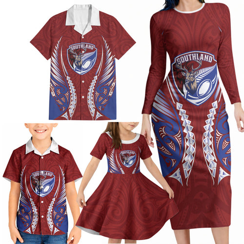 Southland 2026 Rugby Custom Family Matching Long Sleeve Bodycon Dress and Hawaiian Shirt NZ Maori Silver Fern