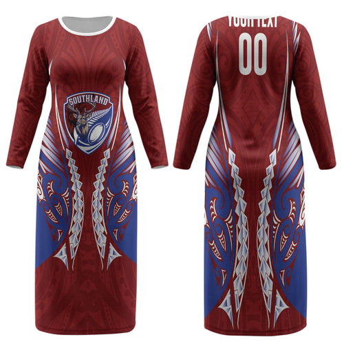 Southland 2026 Rugby Custom Family Matching Long Sleeve Bodycon Dress and Hawaiian Shirt NZ Maori Silver Fern