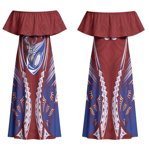 Southland 2026 Rugby Custom Family Matching Off Shoulder Maxi Dress and Hawaiian Shirt NZ Maori Silver Fern