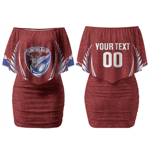 Southland 2026 Rugby Custom Family Matching Off Shoulder Short Dress and Hawaiian Shirt NZ Maori Silver Fern