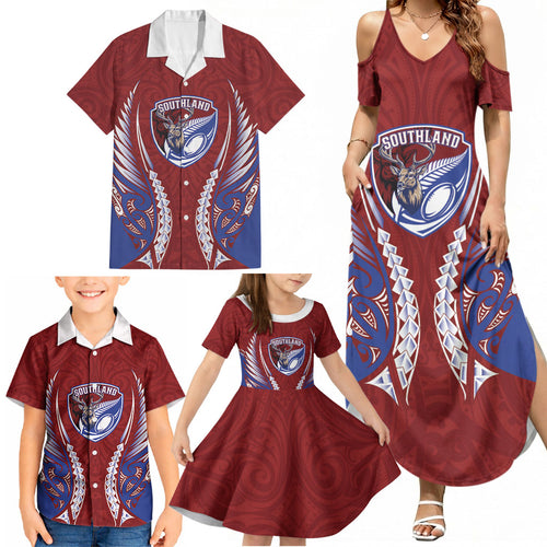 Southland 2026 Rugby Custom Family Matching Summer Maxi Dress and Hawaiian Shirt NZ Maori Silver Fern