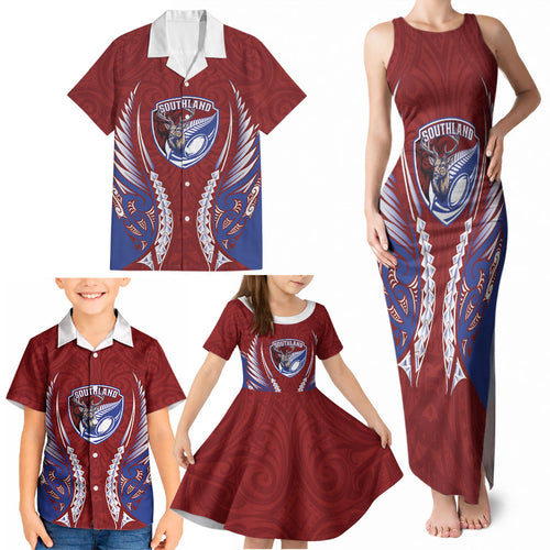 Southland 2026 Rugby Custom Family Matching Tank Maxi Dress and Hawaiian Shirt NZ Maori Silver Fern