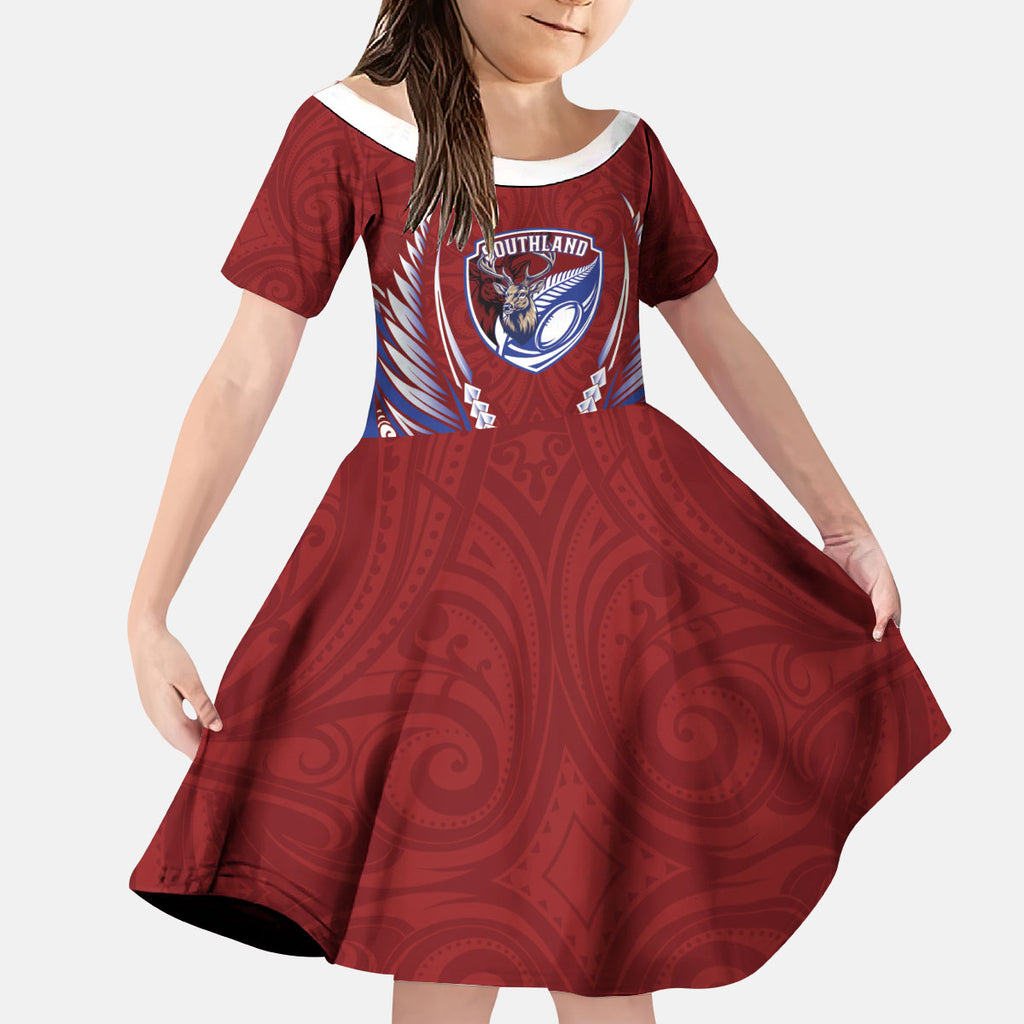 Southland 2026 Rugby Custom Kid Short Sleeve Dress NZ Maori Silver Fern