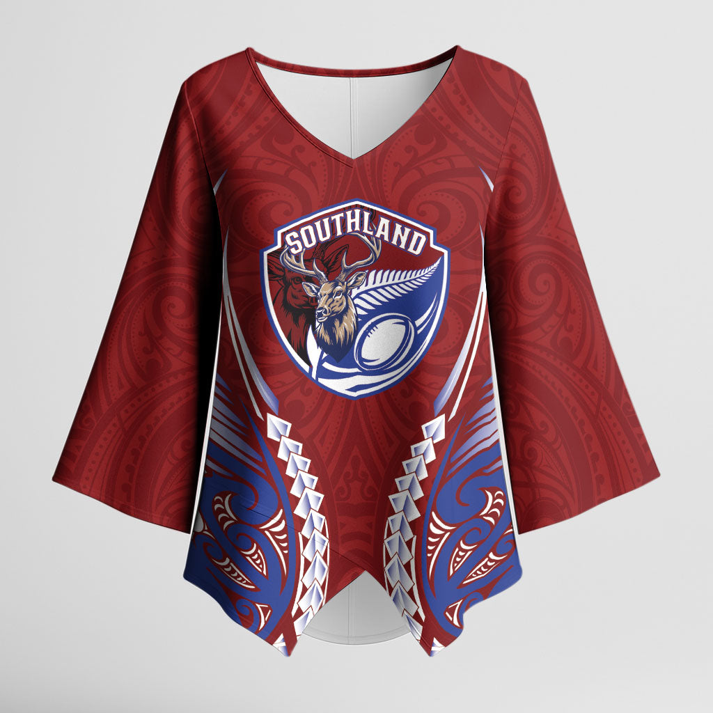 Southland 2026 Rugby Custom Kimono Sleeve Blouse NZ Maori Silver Fern