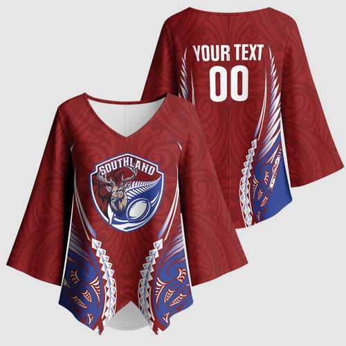 Southland 2026 Rugby Custom Kimono Sleeve Blouse NZ Maori Silver Fern