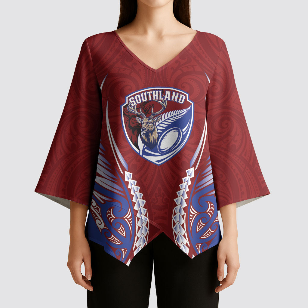 Southland 2026 Rugby Custom Kimono Sleeve Blouse NZ Maori Silver Fern