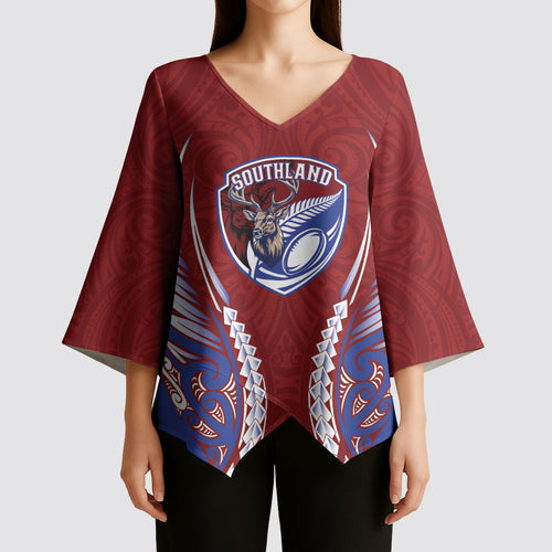 Southland 2026 Rugby Custom Kimono Sleeve Blouse NZ Maori Silver Fern