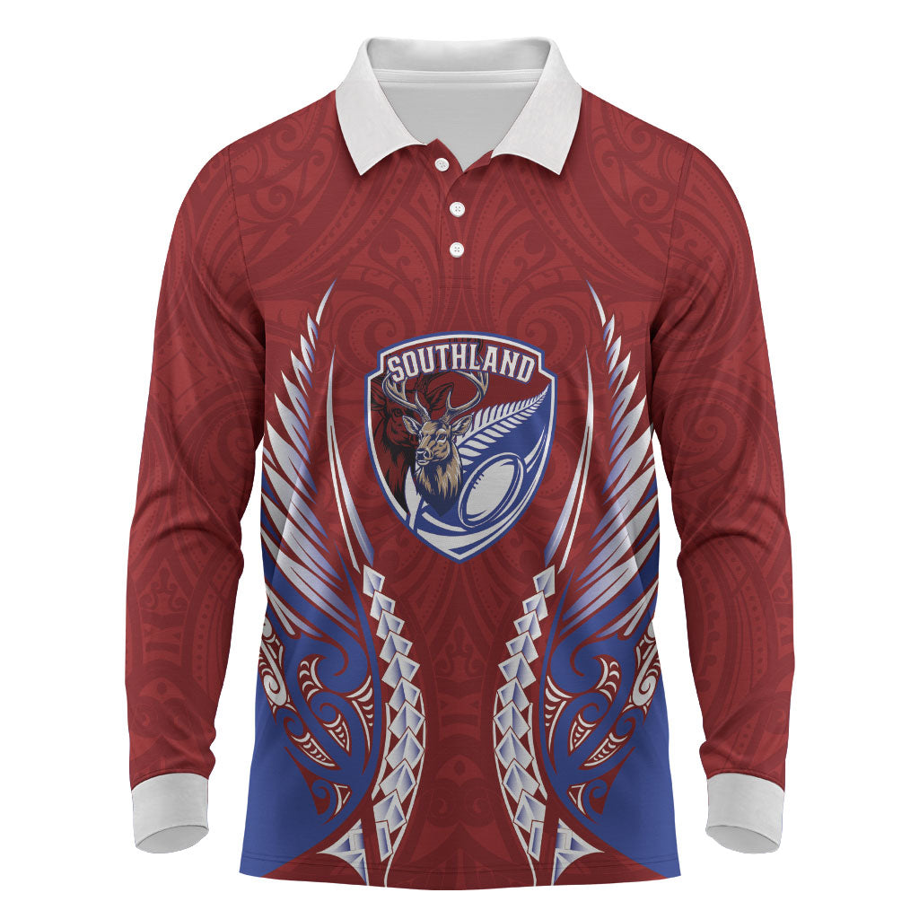 Southland 2026 Rugby Custom Long Sleeve Polo Shirt NZ Maori Silver Fern