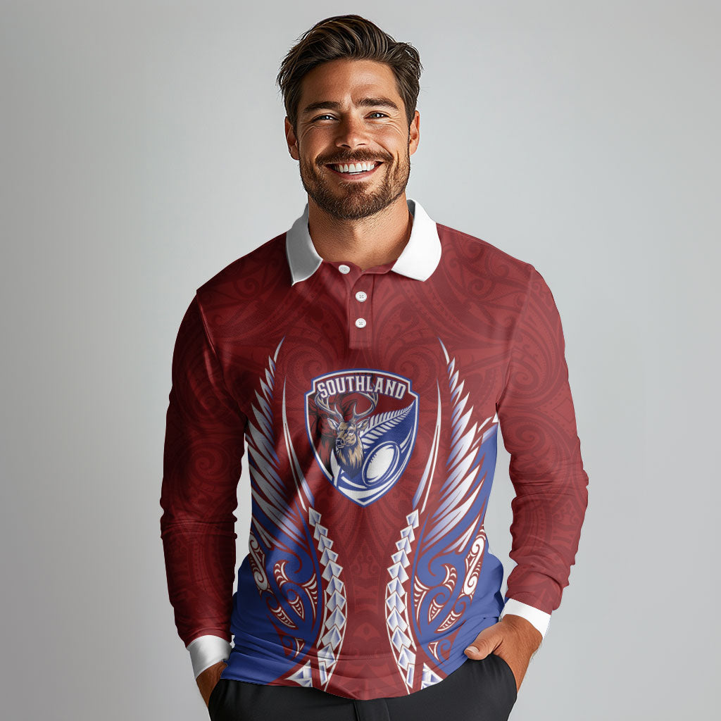 Southland 2026 Rugby Custom Long Sleeve Polo Shirt NZ Maori Silver Fern