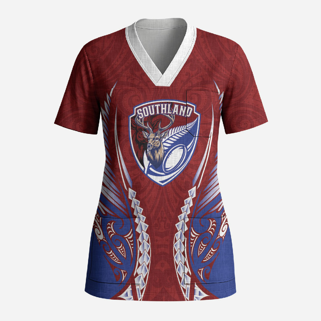 Southland 2026 Rugby Custom Scrub Top NZ Maori Silver Fern