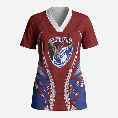 Southland 2026 Rugby Custom Scrub Top NZ Maori Silver Fern