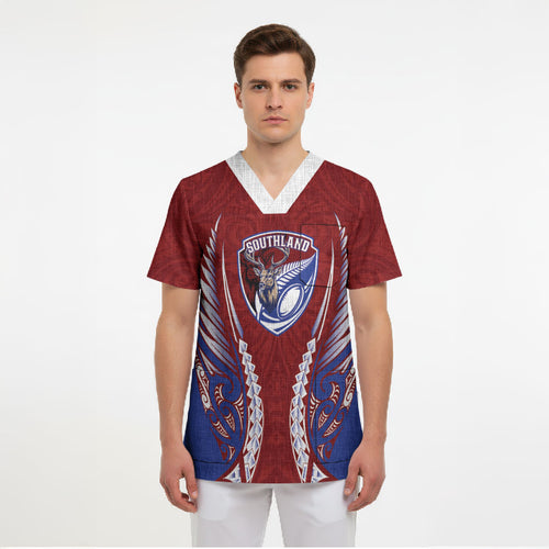 Southland 2026 Rugby Custom Scrub Top NZ Maori Silver Fern