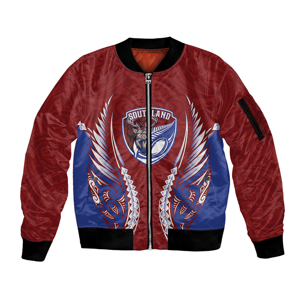 Southland 2026 Rugby Custom Sleeve Zip Bomber Jacket NZ Maori Silver Fern