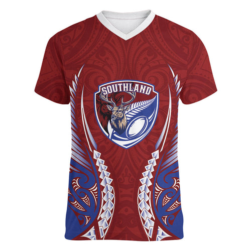 Southland 2026 Rugby Custom Women V-Neck T-Shirt NZ Maori Silver Fern