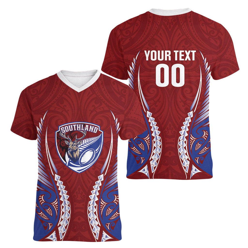 Southland 2026 Rugby Custom Women V-Neck T-Shirt NZ Maori Silver Fern