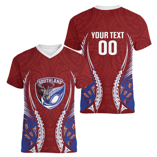 Southland 2026 Rugby Custom Women V-Neck T-Shirt NZ Maori Silver Fern